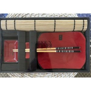 Bijoux Terner Sushi Set‎ Red W/ Sushi Mat & Chop Sticks